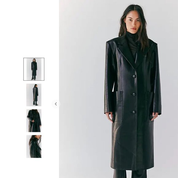 New Stand Studio Liv Coat Vegan Leather Longline Midi Length Trench Women's M/L - Picture 1 of 13